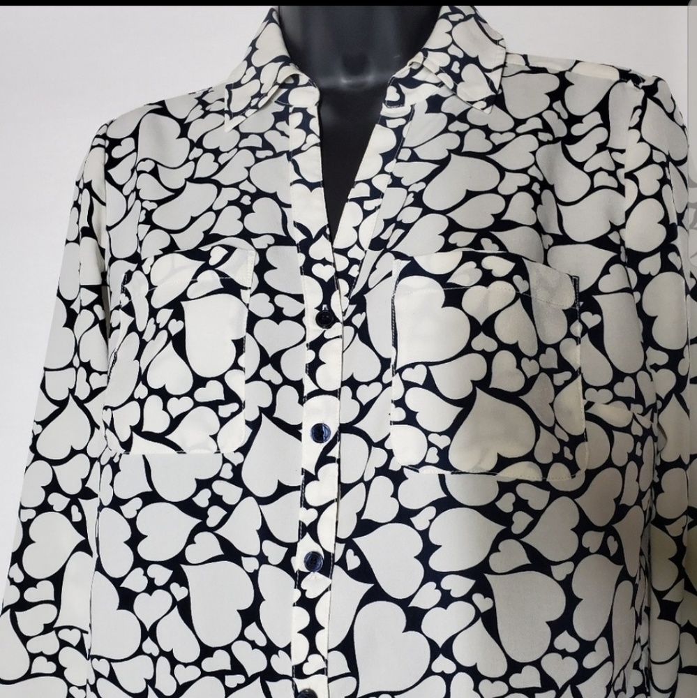 Black and White Heart patterned Talbots Shirt